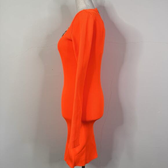 Christopher Kane SS20 Neon Orange Crystal Neck Knit Mini Dress NWT Size 40 - Picture 6 of 13